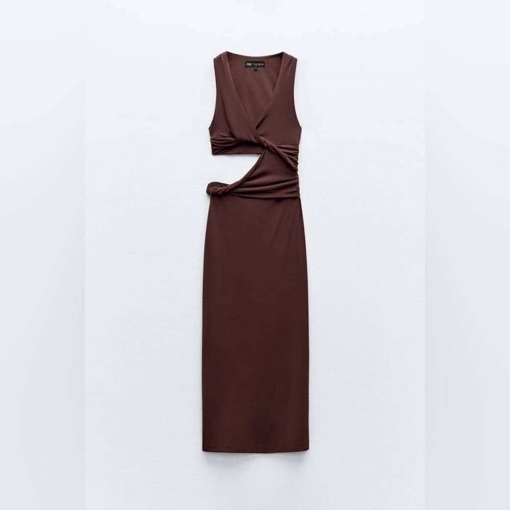 Zara dress fitted bodycon Brown Cutout Midi Party Wedding Coctail - Picture 11 of 16